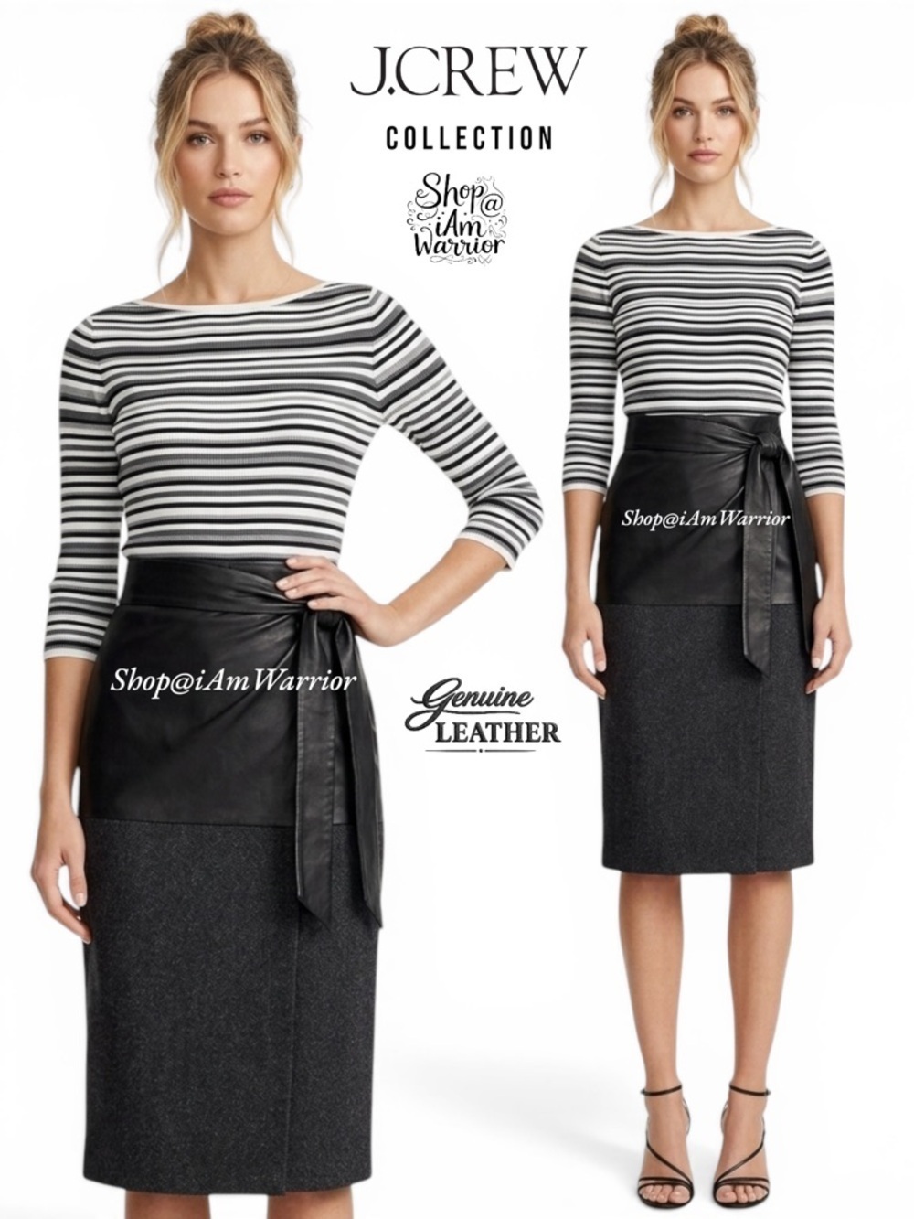J.Crew Collection RARE nappa leather & wool flannel wrap skirt *shop@iamwarrior